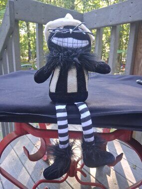 Plush Halloween Sitting Black Cat Long Striped Legs Shelf Sitter Figure